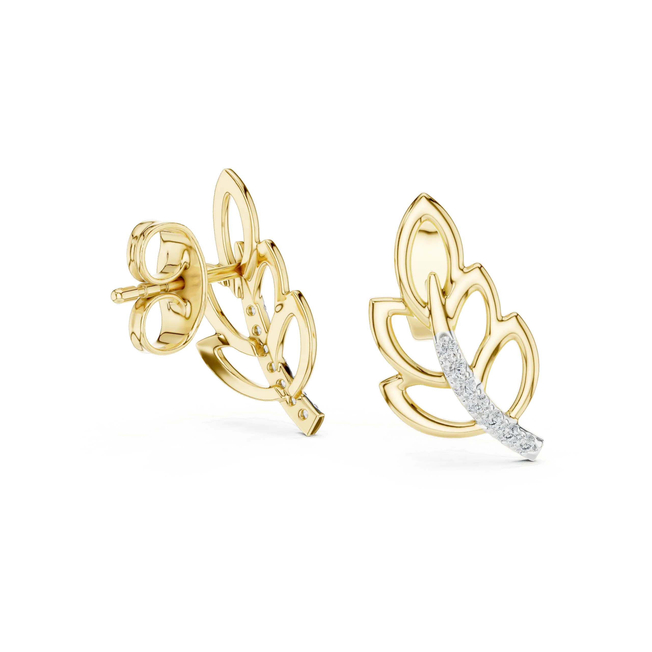 925 Sterling Silver Leaf Diamond Stud Earrings for Women