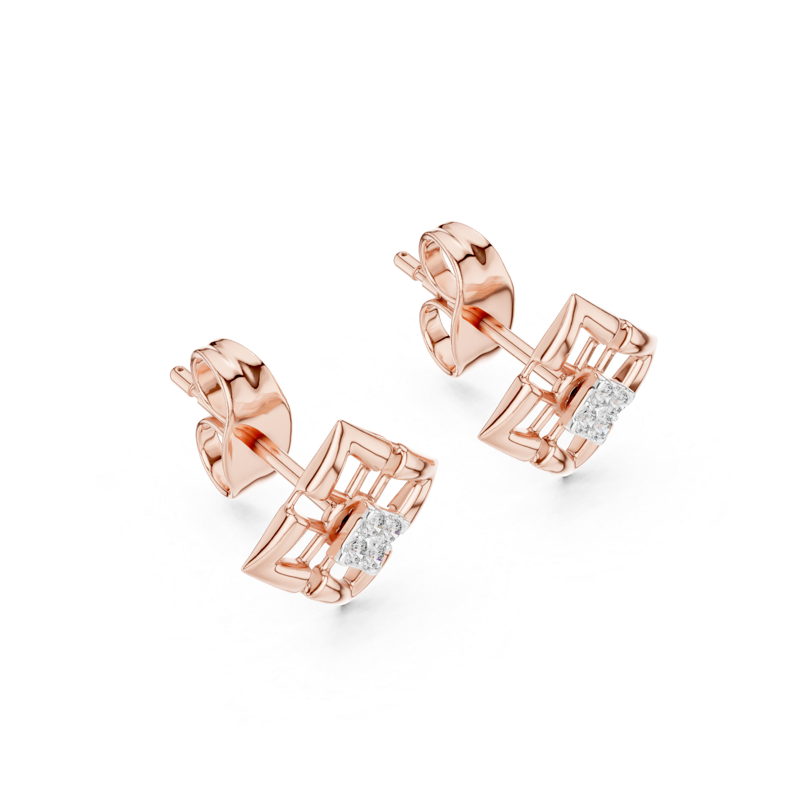 925 Sterling Silver Square Diamond Stud Earrings - Image 3