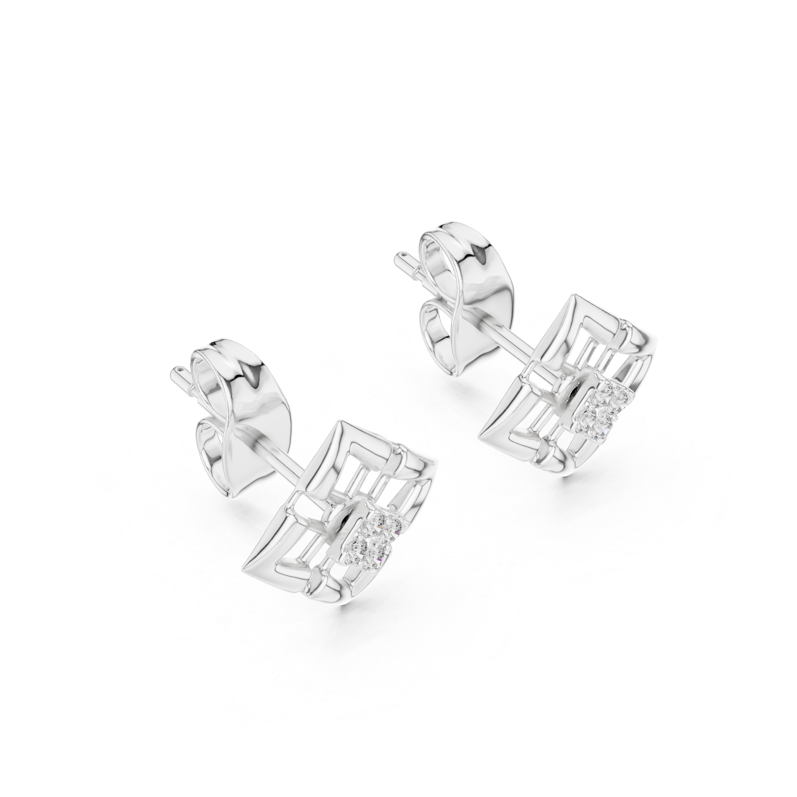 925 Sterling Silver Square Diamond Stud Earrings - Image 6