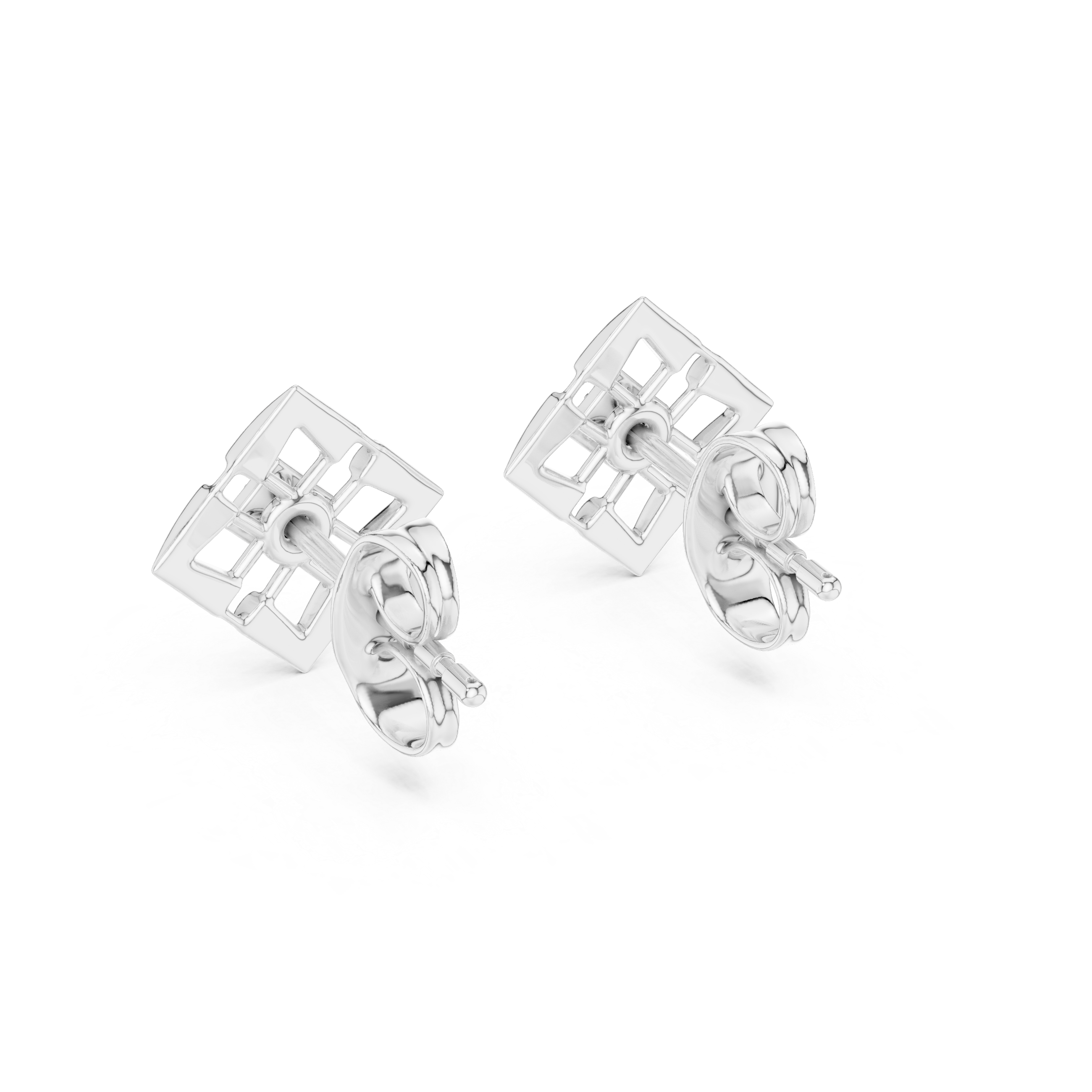 925 Sterling Silver Square Diamond Stud Earrings - Image 7