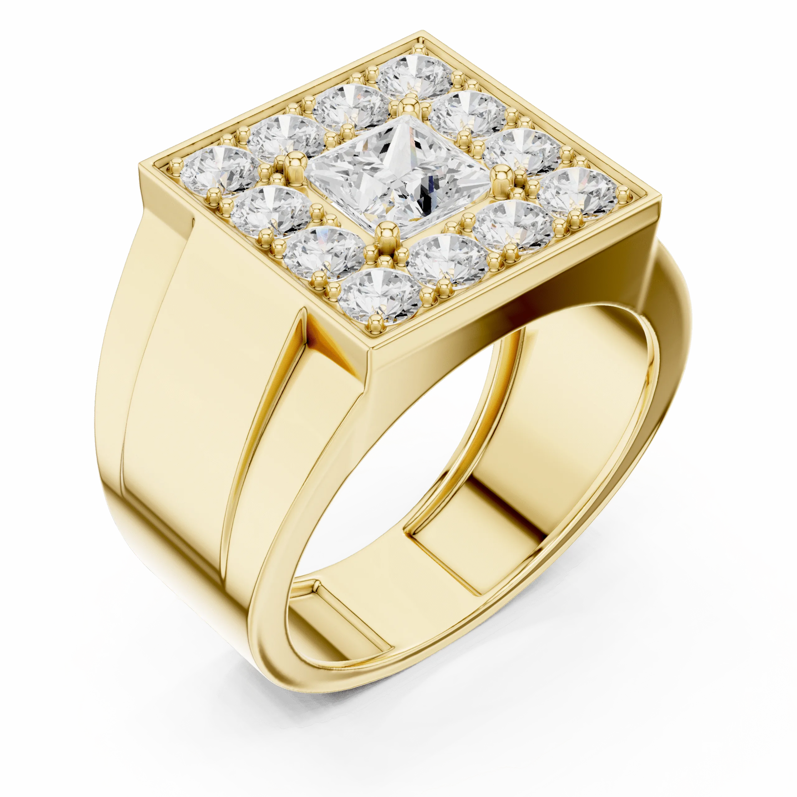 Men’s Silver 925 Diamond Ring | Square Cluster Design with Princess & Round Cut CZ Stones