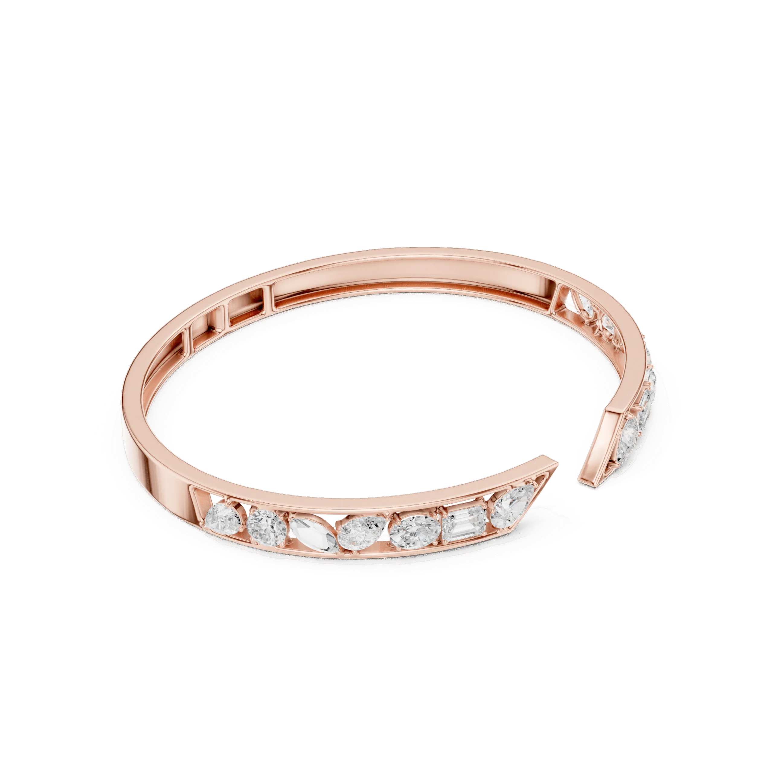 Multi-Cut Diamond Eternity Bangle - 925 Silver - Image 2