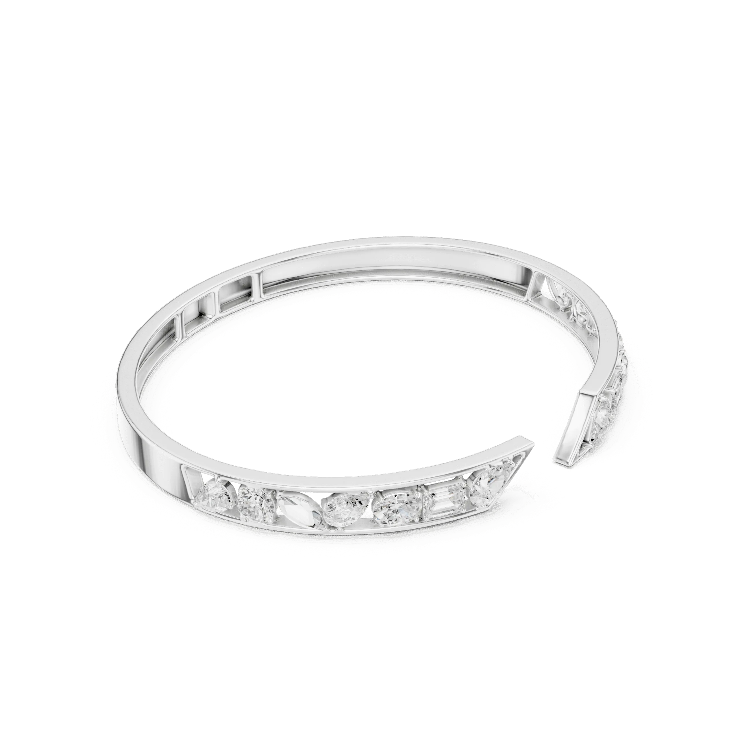 Multi-Cut Diamond Eternity Bangle - 925 Silver - Image 5
