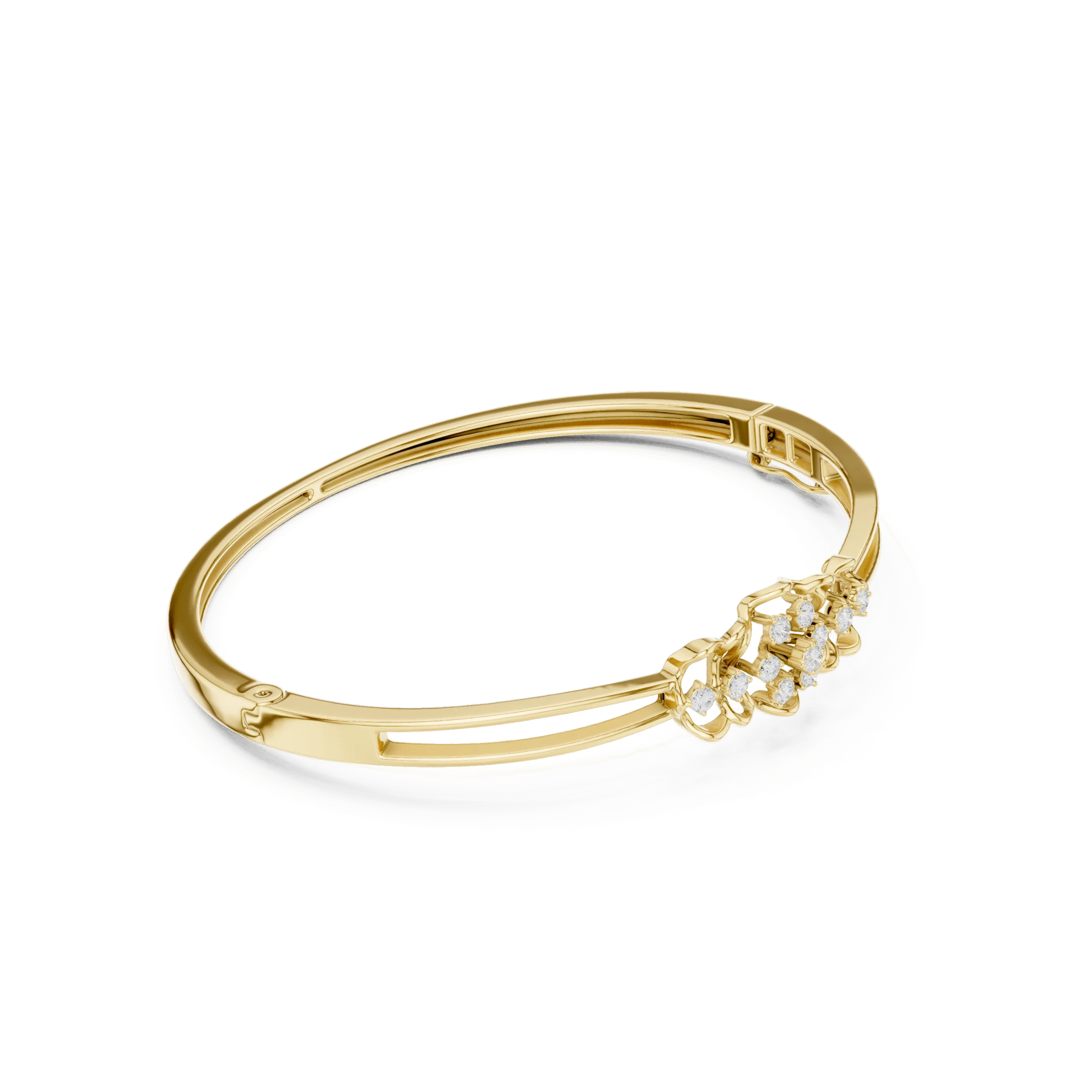 Floral Cluster Diamond Bangle - 925 Silver