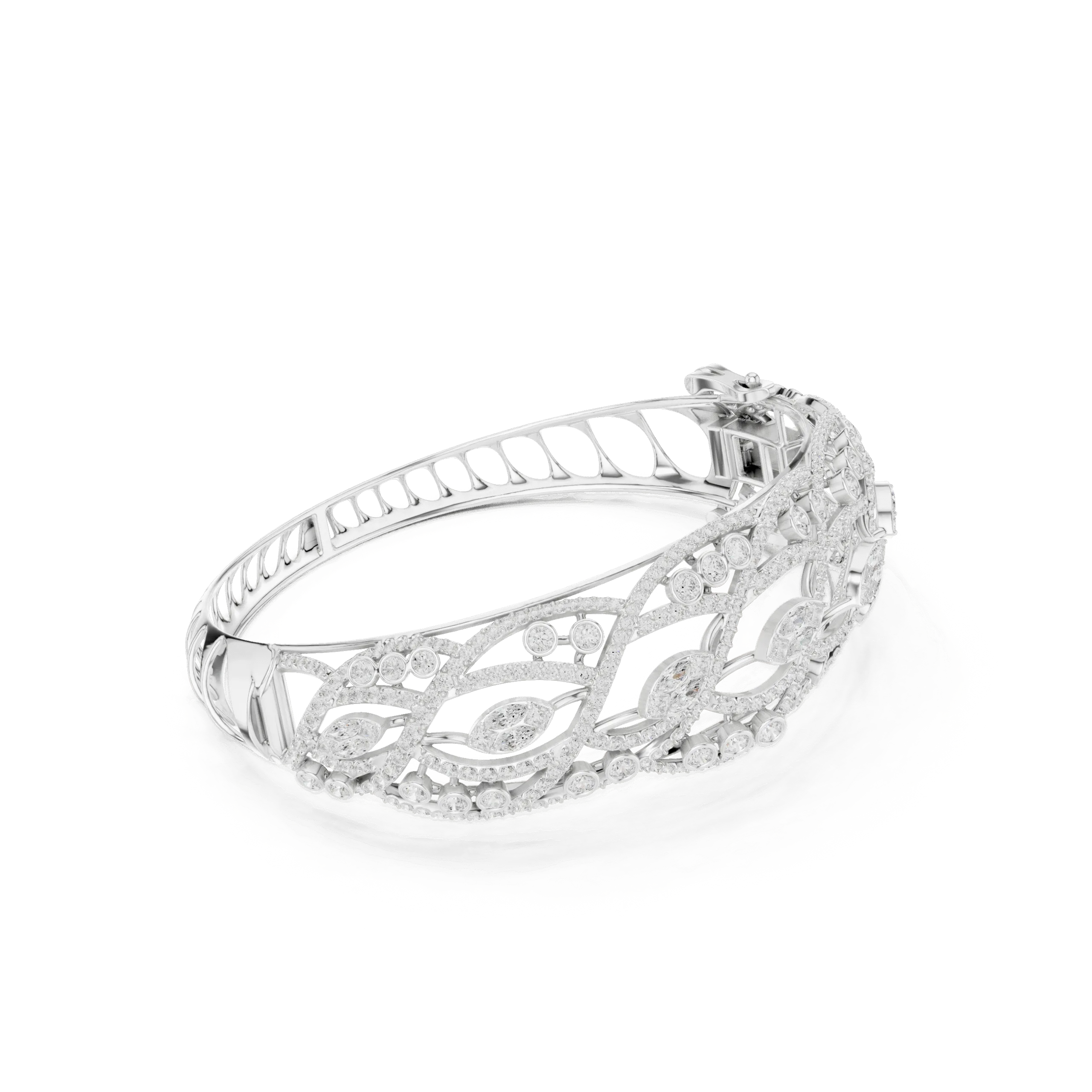925 Silver Leaf Pattern CZ Bangle for Women